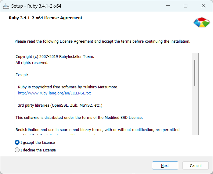 RubyInstaller Install Lincese